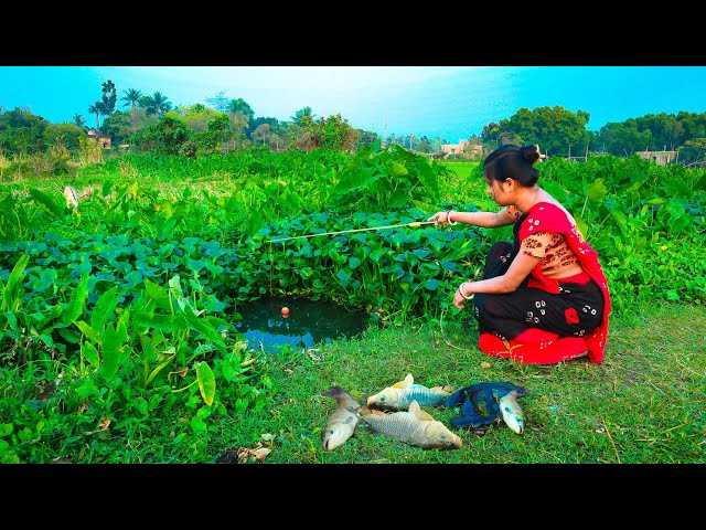 Fishing Video || Everyone will be Amazed to see the Village Girls Fishing Techniques || Hook Fishing