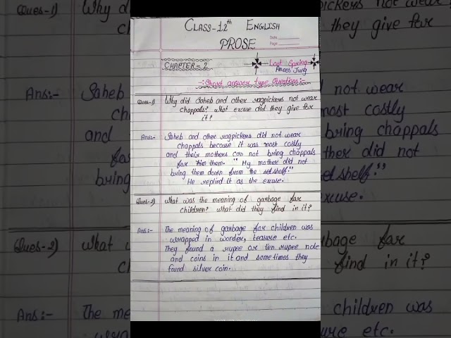 Class 12th English 2 Chapter Lost Spring Short Answer Type Questions