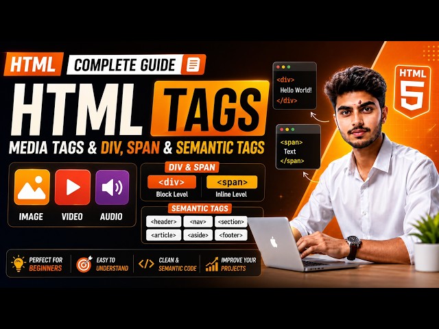 HTML Tags LIVE Class | Media Tags, DIV vs SPAN & Semantic Tags | Complete HTML Guide