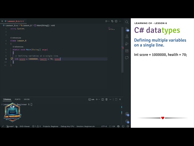 C# Lessons - Data Types - Declare Many Variables