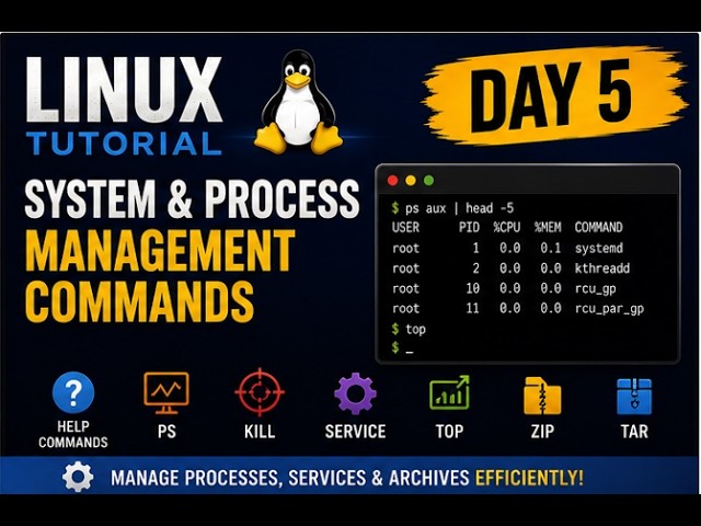 Linux Training Day 5 | Help, ps, top, kill, service, zip & tar Commands