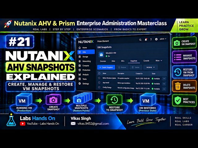#21 Nutanix AHV VM Snapshots | Create, Manage, Restore & Delete Snapshots Step-by-Step