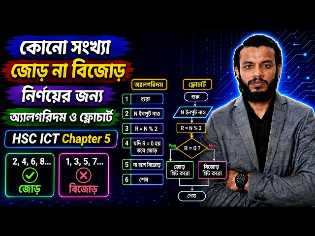 কোনো সংখ্যা জোড় না বিজোড় নির্ণয়ের জন্য অ্যালগরিদম ও ফ্লোচার্ট || HSC ICT Chapter 5