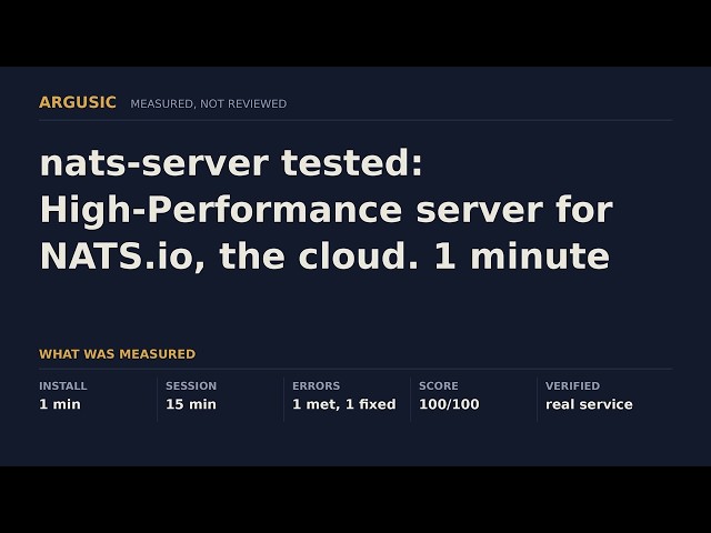 nats-server tested: High-Performance server for NATS.io, the cloud. 1 minute from clone to running.
