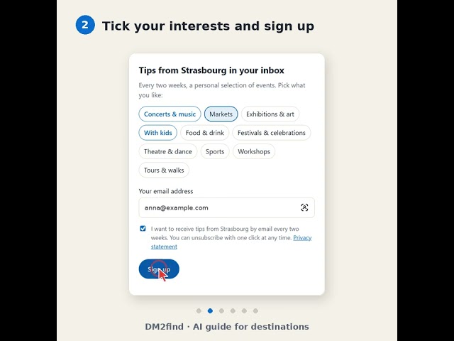 New: personalised event tips by email | DM2find AI guide