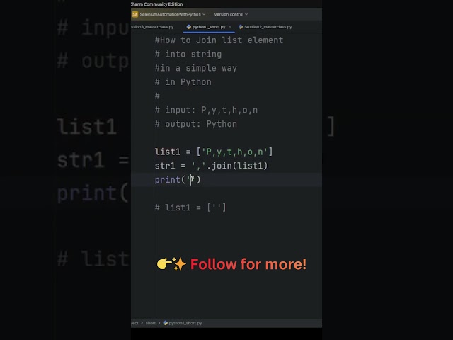 Convert “P,y,t,h,o,n” to “Python” in One Line! 🐍 | 🔥 #shorts #pythonprogramming #pythontutorial