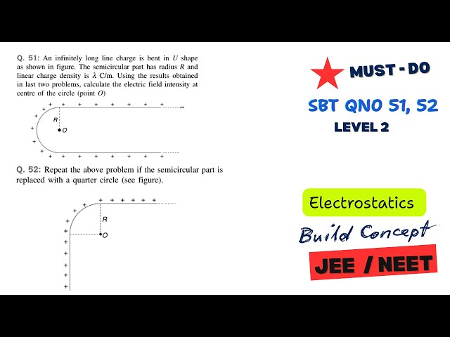 SBT Electrostatics Q51 & Q52 | Electric Field Because of Line Charge And Charged Arc | JEE / NEET