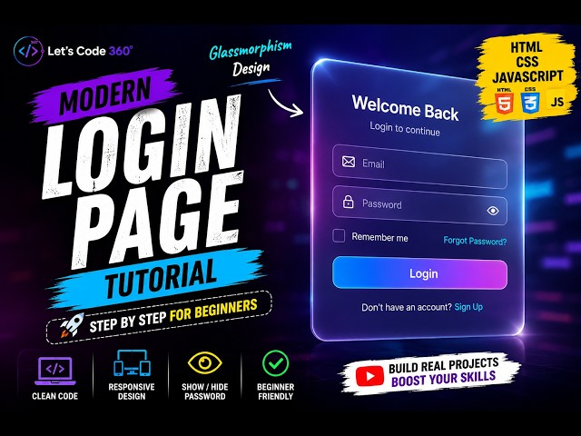 HTML CSS JavaScript Login Page Tutorial | Glassmorphism Login Page | Beginner Project | LetsCode360