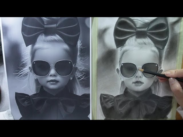Realistic Portrait of a Sweet Little Girl with Glasses – Charcoal and Graphite ✏️👧