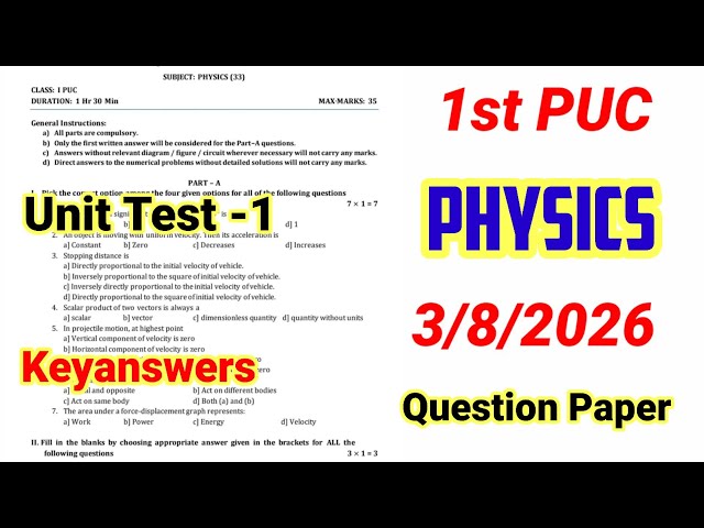 1st PUC Physics Unit Test 1 Question Paper 2026 With Answers 