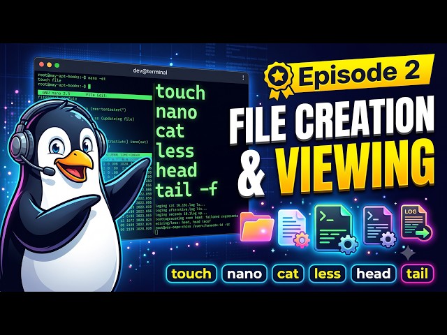 Linux Terminal Tutorial #2: How to Create, Edit & View Files (touch, nano, cat, less, head, tail)