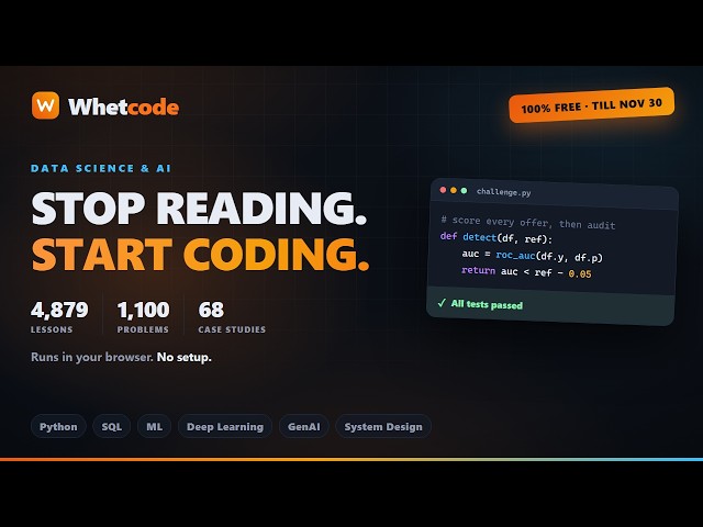 Whetcode: Learn Data Science & AI by Writing Code (Free Until Nov 30)