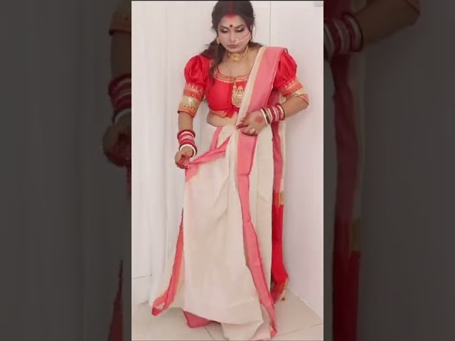 Bengali saree draping style #durgapuja #bengalisaree #short