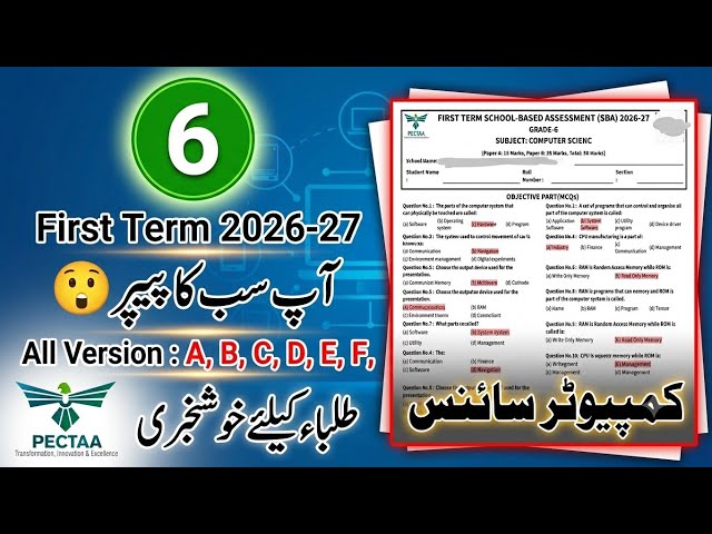 Grade 6 Computer science SBA First term 2026 paper for Teachers | All version A B C D E F | PECTAA 