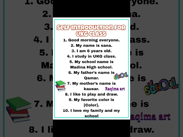 Self Introduction for UKG Class | Easy Lines for Kids