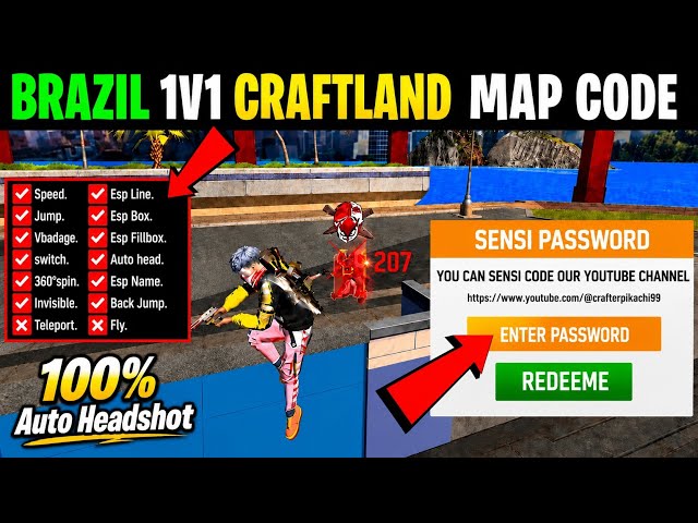 100% Auto Headshot Brazil 1v1 Craftland Map Code 🤯 (999x High Jump)