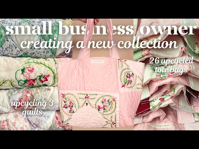 CREATING MY AUGUST COLLECTION💛🧵|| designing & sewing 26 tote bags from upcycling vintage quilts