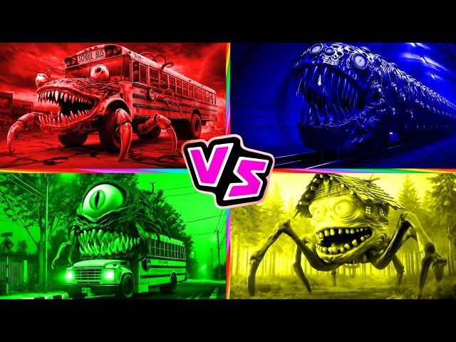 School Bus 🆚 TRAIN EATER 🆚 School Bus Monster 🆚 HOUSE HEAD 🎶 Tiles Hop EDM Rush