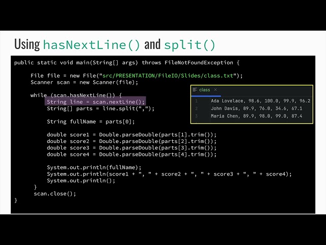 4. Using hasNextLine() and split() methods