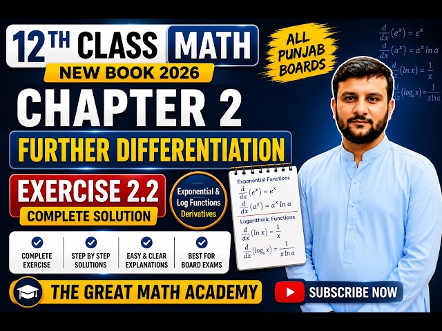12th Class Math 2026 | Exercise 2.2 Solved | Exponential & Log Functions Derivatives | Punjab Boards