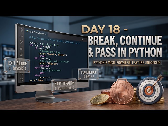 Day 18 - Break, continue and Pass statements in python #pythonforbeginners