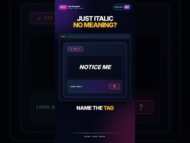 HTML Quiz #31: Which Tag Is Just Visually Italic, Nothing More? 🤔 #html #codingquiz #programming
