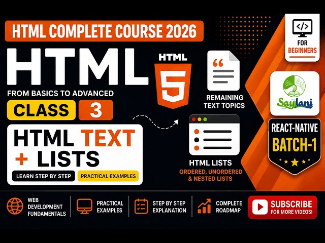 HTML Complete Course 2026 | Class 3 | HTML Text & Lists | Urdu/Hindi