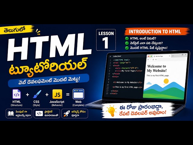 HTML Tutorial for Beginners in Telugu | Lesson 1 | #html #html5 #htmltutorial #htmlcode
