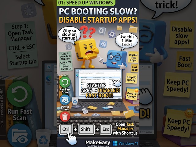 Taking 5 mintes to start the PC | Fix Slow PC Startup Instantly! 🚀 Disable Apps #makeeasy #shorts