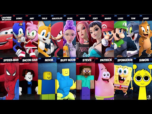 Sonic vs Mario vs Spider-Man vs Minecraft vs Roblox | Super Smash Bros