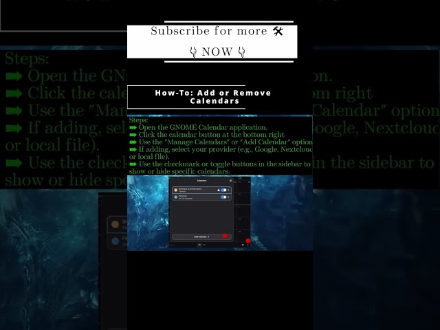 How To Add or Remove Calendars 🐧 Gnome Calendar 🐧 #Shorts #KGROSShorts #howToGnome
