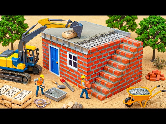 DIY Mini Tractor Builds Solid Brick House & Pours Heavy Concrete Roof | Construction Science Project