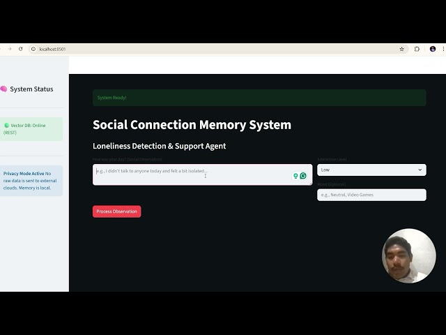 Social Connection Memory System: An AI Agent for Loneliness Detection & Support