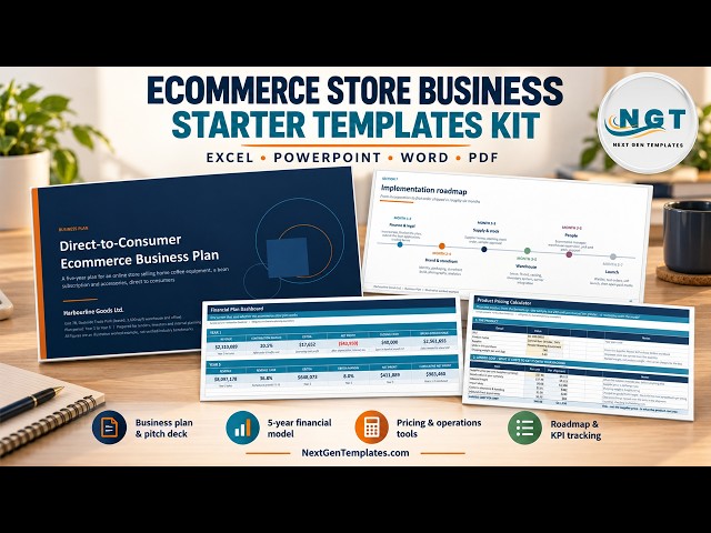 Ecommerce Store Business Starter Templates Kit | Business Plan + 5-Year Financial Model in Excel