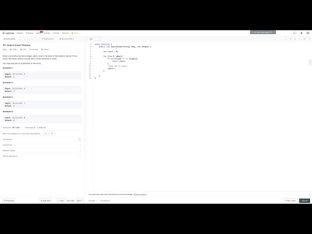 Search Insert Position Solution  [[Leetcode]]