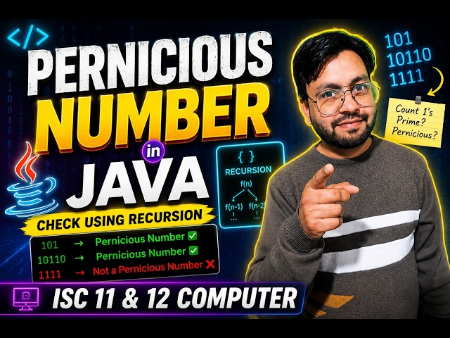 🔥Pernicious Number Program Using Recursion in Java | ISC Class 11 & 12 Computer Science | Board Exam