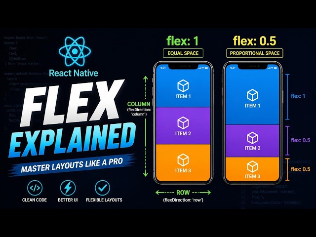 React Native Flexbox Explained: flex: 1 vs flex: 0.5 | Row, Column & UI Tutorial