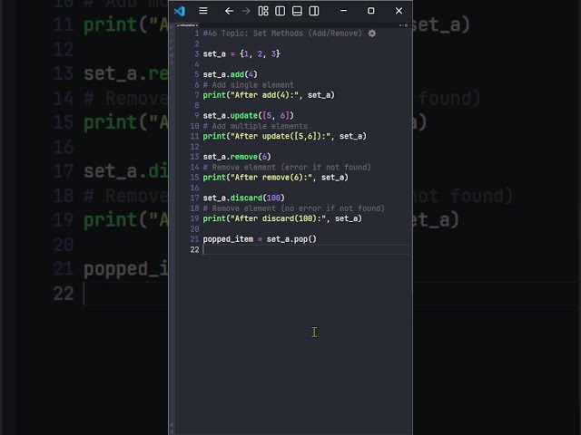 [46] Python Set Methods   AddRemove ⚙️ Codex People #Shorts #Python