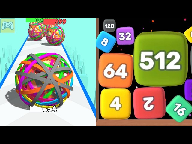 Rubber Ball Roll vs Cube 2048 ✦ ASMR Gameplay Android iOS • 2048 Number Merge Race Games