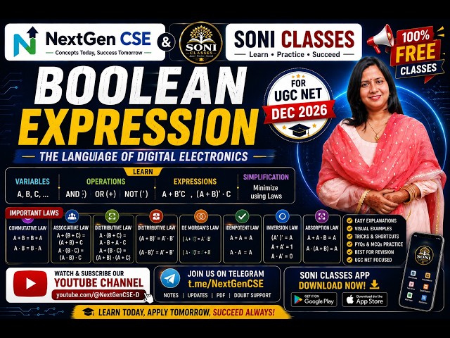 Boolean Expression | Boolean Algebra | Digital Electronics | UGC NET Computer Science | Dec 2026