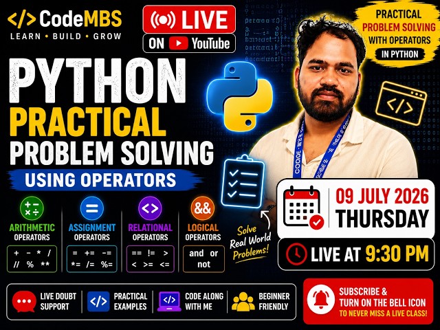 🔴 LIVE | Python Operators Practice Questions | Real-World Problem Solving | Python Course in Hindi