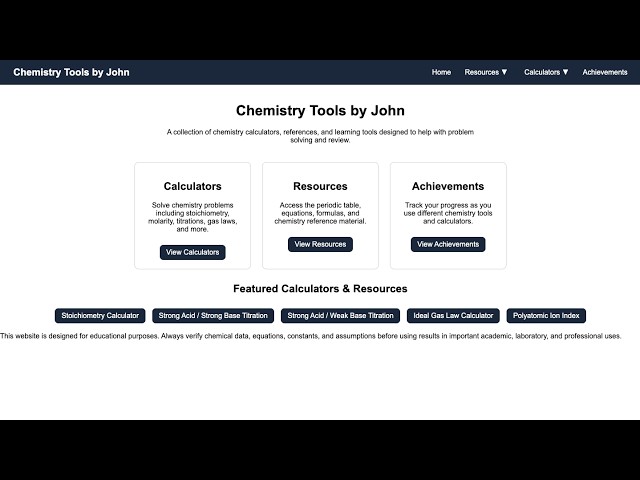 CS50 Final Project: Chemistry Tools by John