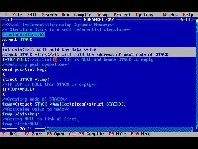 Stack Implementation using Dynamic Memory Allocation