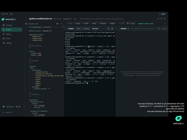 Avocado OS Desktop: Watch a 3-Python Pipeline in the In-App VM Shell
