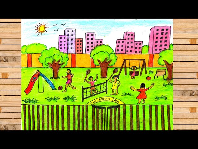 How to draw the beautiful scene of the park easy step by step|| Oil pastel drawing for Beginners||