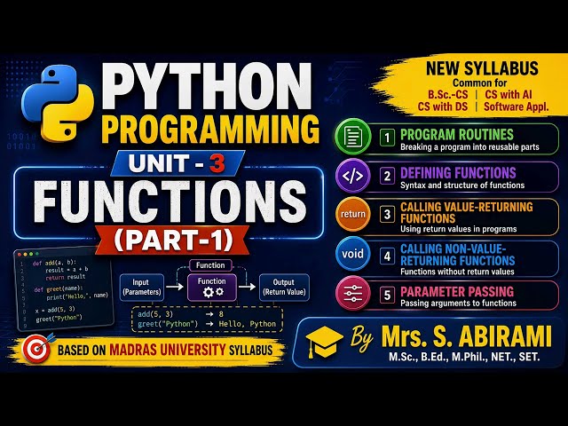 Python Unit-3 Functions (Part-1) explained in tamil | Madras University syllabus