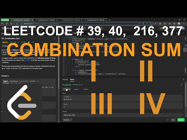 Combination Sum I, II, III, IV - LeetCode 39, 40, 216, 377 - Python #leetcode