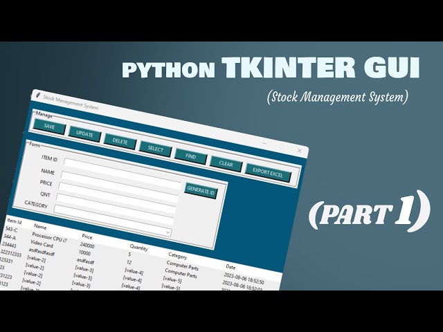 Python Tkinter GUI for CRUD Stock Management System (part1)