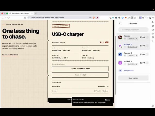 ReturnBond — Monad Testnet Demo