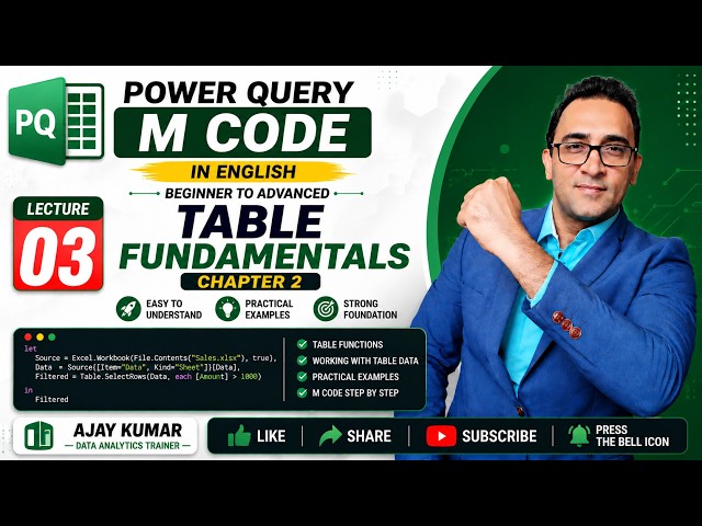 Power Query M Code in English | Lecture 4 | Table Fundamentals Continued | Chapter 2